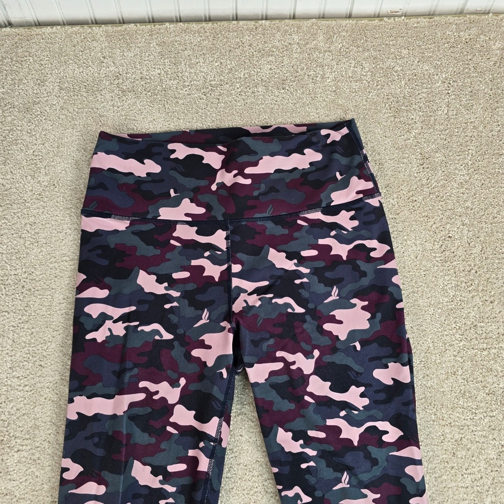 Fabletics PowerHold High Waisted Leggings Pink Purple Camo Pockets Womens S